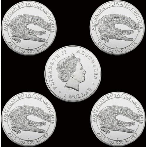 5PCS 2015 1OZ Australian Saltwater Crocodile Challenge Silver Coins Collectibles Gifts