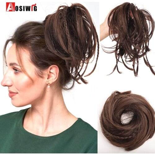 AOSIWIG Round Ponytail Hairpieces Elastic Donut Synthetic Curly Messy Hair Bun Clip in Hair Extension Accessories