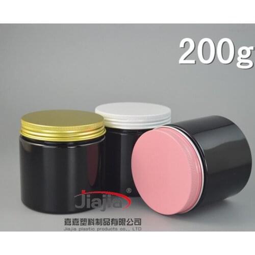 200g PET Can Food storage 200ml Plastic Food Container Cream black Jar Bottle Packaging with pink/white/gold aluminum cover