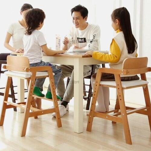 Big Baby Childrens Dining Chair Solid Wood Learning Chair High Foot Growth Chair Family Adjustable Mother Child Dining Chair