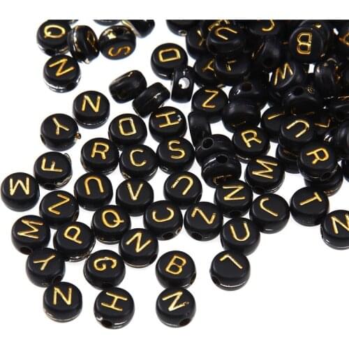 100pcs/lot 7mm Black Gold English Alphabet Beads DIY Bracelet Necklace Looser Spacer Beads For Jewelry Making