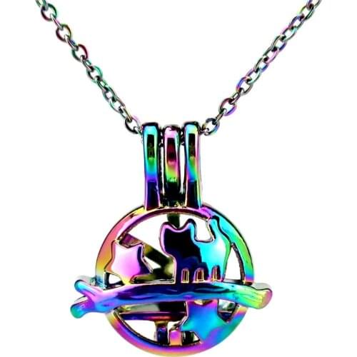 C804 Rainbow Color Star Cat Bead Pearl Cage Necklace Pendant Aroma Essential Oil Diffuser Fun Gift