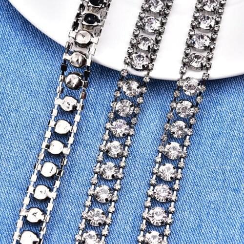 AAAAA Rhinestone Clear Stone Crystal Cupchain silver Base Wedding Decoration diamond 1yard/5yard/Lot 1cm width