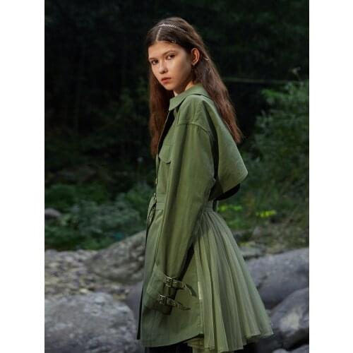 IRINACH328 Spring Summer 2021 Original Design New Arrivals Oversize Mesh Patchwork Amy Green Trench Coat Women