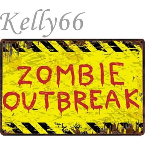 [ Kelly66 ] Zombie Outbreak Metal Sign Tin Poster Home Decor Bar Wall Art Painting 20*30 CM Size y-1732