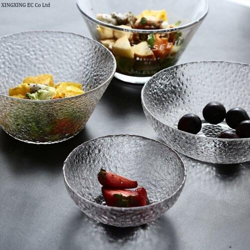Creative Glass Craft Fruit Salad Bowl Round Snacks Dessert Bowl Household Dining Table Solid Color Tray Kitchen Supplies