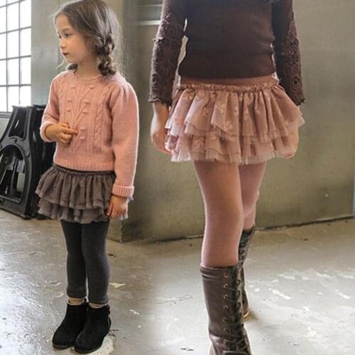 Children Girls Legging Fleece Warm Kids Trousers Lace Skirt Princess Girl Legging DT259