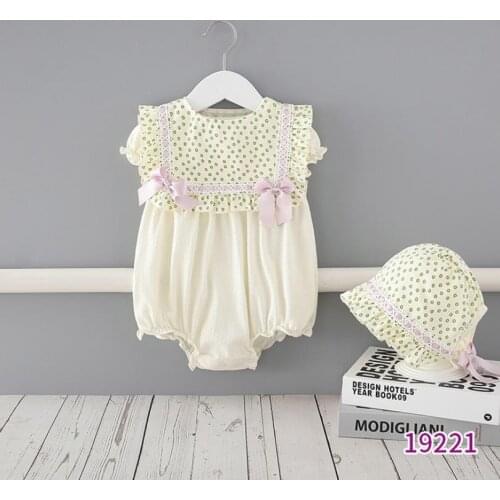 0-24M Summer New Floral Newborn Girls Bodysuit One-Pieces Baby Jumpsuits Cotton Lace Bow Print Infant Romper With Hat L797