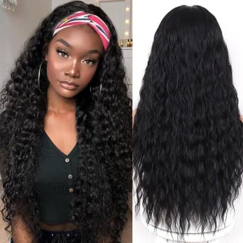 LINGHANG Long wave Straight Headband Wigs Heat Resistant Synthetic Hair Wig Machine Made Wig For Black Women Glueless Wig