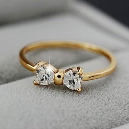 Fashion Austria Crystal Rings Gold Color Finger Bow Ring Wedding Engagement Cubic Zirconia Rings For Women Wholesale New