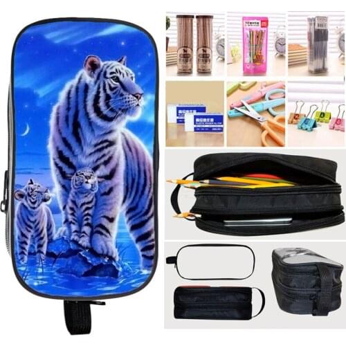 Cartoon 3D Prints Pencil Cases Tiger Lion Animal Stationery Box Students Large Children Pen bag Boys Pencil Bag School Supplies