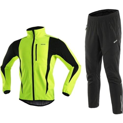 Mens Thermal Fleece Cycling Jacket Set Winter Windproof Sportswear Bicycle Pants MTB Jersey Mountain Road Bike Suits Clothing