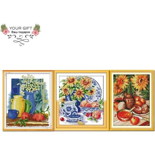 Joy Sunday J112J119J120(2) Dinner Room Home Decor Kitchen Drawing Celadon Sunflower Afternoon Tea Time Cross Stitch kit diy