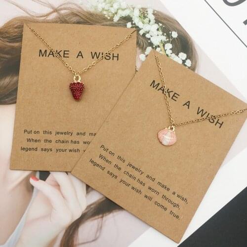OMY Cute Tiny Strawberry Pendant Necklace Metal Pink Shell Conch Pendant Chain Short LOVELY Necklace For Women Girls Gifts