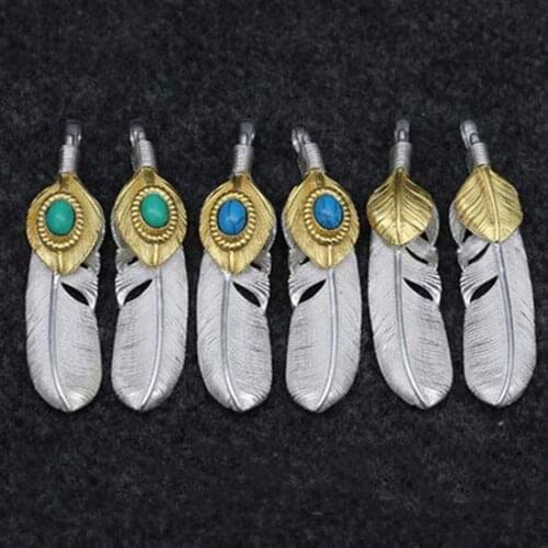 Takahashi Kagura Goros Silver Gold Feather Feather Pendant Handmade Phnom Penh Build Turquoise Necklace Pendant Pendant