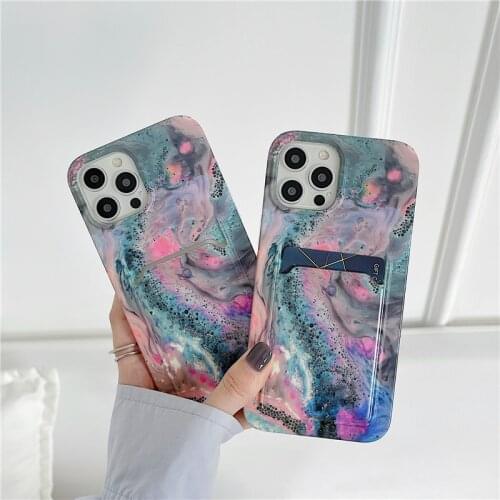 12 Pro Wallet Card Holder Luxury Glaze Marble Case For iPhone 11 Pro Max 7 8 Plus XR XS X Silicone Card slot Back Cover SE 2020