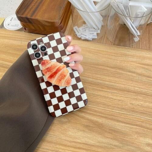 Delicious Croissant Foldable Holder Lattice Phone Case For iPhone 12 Pro Max 11 Mini XS XR 7 8 Plus SE 2020 Camera Protect Cover