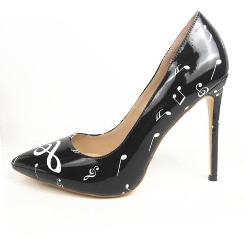 Womens Shoes 12CM Pointed Toe Fashion Thin Heels Pumps Black Patent Leather Shoes Woman Big Size
