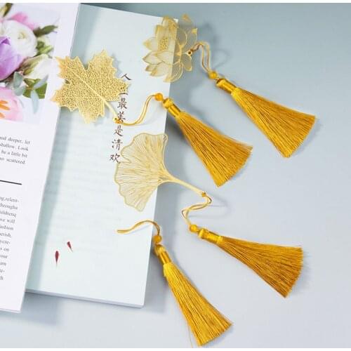 Creative Chinese Style Golden Metal Hollow Lotus Tassel Bookmark Stationery Bookmark for Book Accessories Office School Supplies
