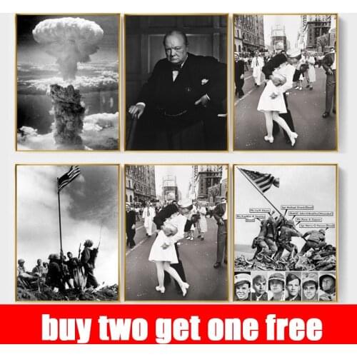 Military World War II Poster History Old Photos Black and White Retro Cafe Decoration Painting Living Room Bedroom Decoration