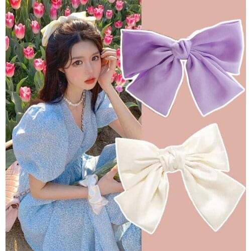 High Quatity Solid Color Big Bow Hairpins For Girl Popular Hair Clip For Women Sweet Two-layer Satin Hairgrip Hair Accessories