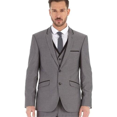 High Quality Gray Men Suits 3 Pieces Groom Tuxedos Notch Lapel Mens Wedding Tuxedo Suit (Jacket+Pants+Vest) Costume Homme
