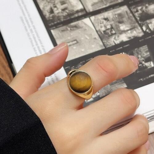 Silvology 925 Sterling Silver Natural Tiger Eyes Stone Rings for Women Round Western Style Temperament Rings 2021 Trendy Jewelry