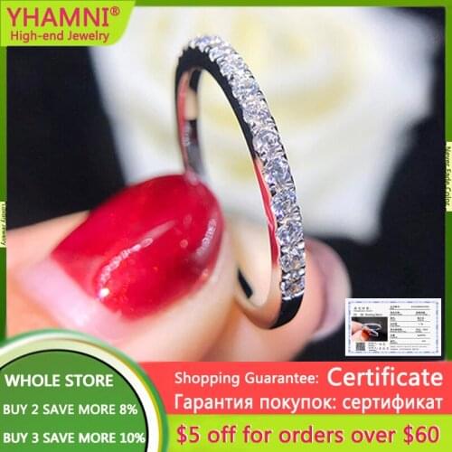 With Certificate Fine Cubic Zircon Pave Band Eternity Stacking Rings For Women White Gold Round Crystal Party Wedding Rings