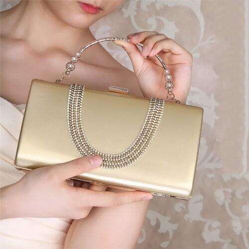 Gold Evening Clutch Bag for Wedding Party Rhinestone Purse and Handbag Luxury Designer PU Leather Chain Shoulder Bag ZD1694