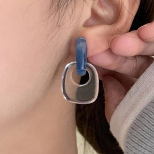 1 Pair Refreshing Earrings Exquisite Blue Acrylic Geometric Square Ear Studs Ear Fashion Jewelry Accessories Holiday