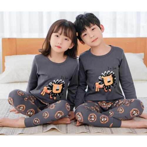 Kids Sleepwear Long-sleeved Top+Pant 2pcs Pajamas Sets Casual Children Cotton Boys Clothing Set Girls Cartoon Pyjamas Kids Suit