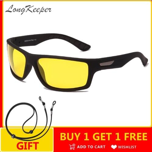 LongKeeper Anti Glare Night Vision Glasses Men Women Polarized Yellow Lens Driving Sunglasses With Glasses Rope Eyewear