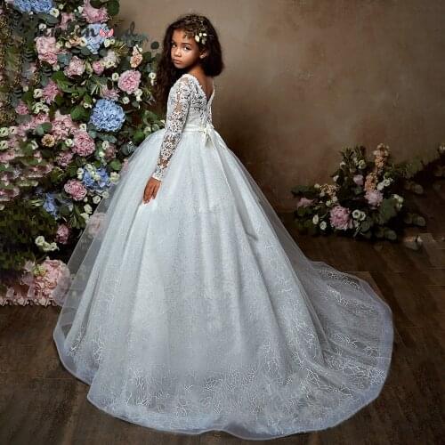 Glitter Ivory Flower Girl Dresses Sequin Baby Girl Dress Square Puffy Dresses Girl Kid Birthday Party Dress First Communion