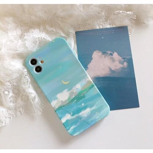 Retro Night moon clouds oil painting Bracket Phone Case For iPhone 11 12 Pro Max Xr Xs Max 7 8 Plus X 7Plus case Cute Soft Cover