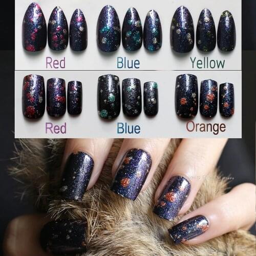 Fake Nails long square Starry sky Nails Orange Dream space 24PCS Blue Outer Space 3D medium Stiletto false Nails Purple Galaxy