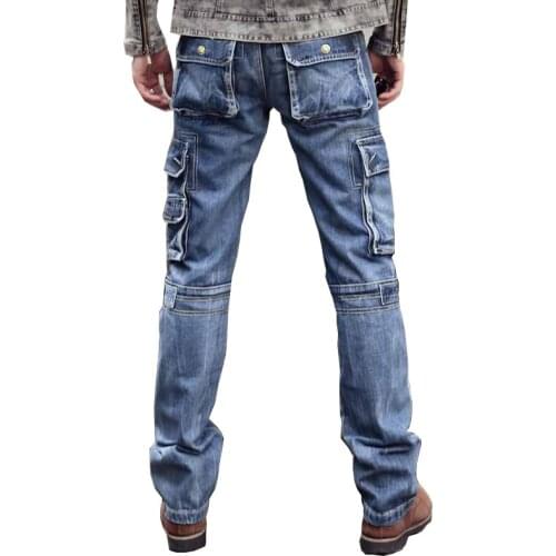 Mcikkny Plus Size 30-46 Mens Cargo Jean Pant With Multi-pockets Loose Skateboard Denim Trousers For Male Hip Hop Y508