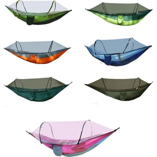 1set Outdoor Camping Hammock with Mosquito Net Portable Parachute Fabric Hanging Bed Hunting Sleeping Swing Garden Accessories