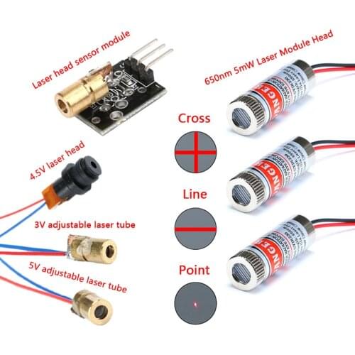 650nm 5mW Red Point / Line / Cross Laser Module Head/12MM 3V/4.5/5V Focus Adjustable Laser Head/5V 6mm Laser Sensor Module