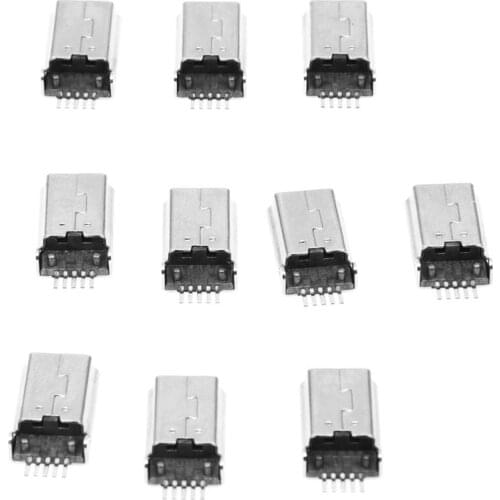 GTBL 10 Pcs Mini USB Type B Plug Male 180 Degree 5-Pin SMD SMT Solder Jack Connector