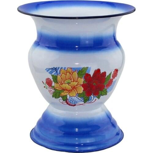 Chinese Traditional Pot Vase Decoration Home Toilet Storage Flower Enamel Old People Commode Metal Tabletop Vase 23*24.5Cm