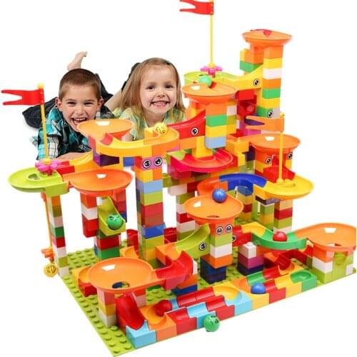 Building Blocks 74-296 PCS Marble Race Run Block Compatible Duploed Funnel Slide Blocks DIY Bricks Toys for Children