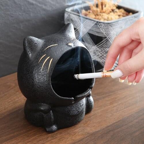 Creative Ceramics Cat Ashtray Personalized Parlor Desktop Cartoons Cat Ornament Funny Ashtray Candy Key Jewelry Tray Porcelain
