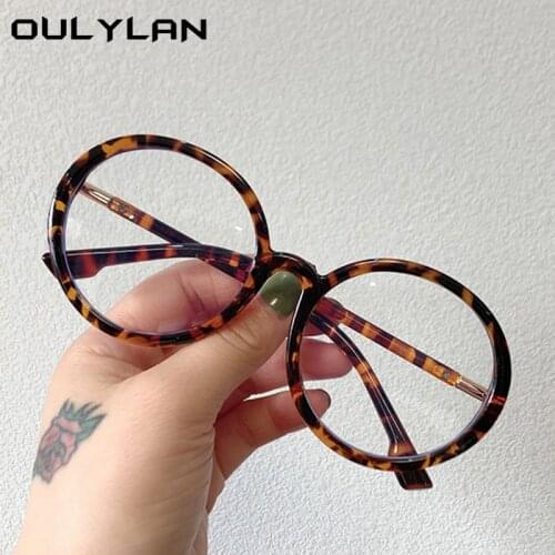 Oulylan Anti Blue Light Round Glasses Women Oversized Eyeglasses Frames Men Computer Gaming Eyeglasses Optical Black Frame