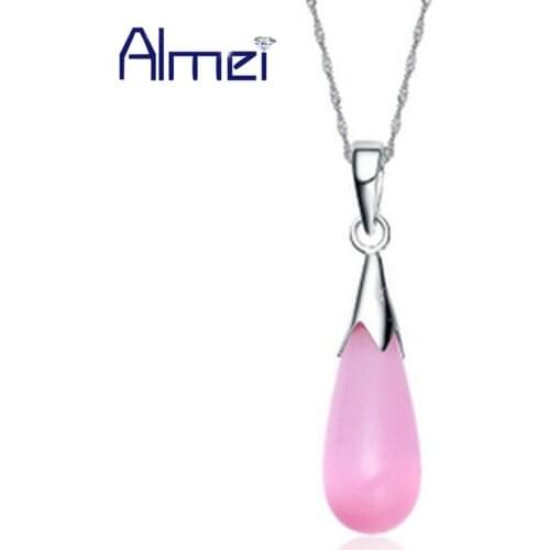 Water Drop Pendant Necklace for Women Fashion 925 Silver Collares 2015 White/Pink Crystal Necklace Cheap Jewelry Ulove N354
