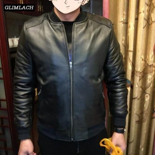 Plus Size 5XL Aviation Real Leather Pilot Jacket Sheepskin Black Genuine Leather Jacket Men Bomber Jacket Lambskin Aviator Coat