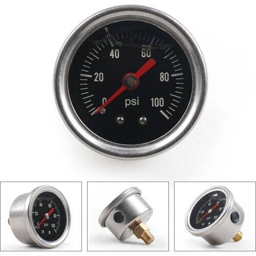 0-100 PSI Fuel Press Pressure Gauge For Fuel Pressure Regulator Liquid Filled Black Face Oil Gauge 1/8" NPT