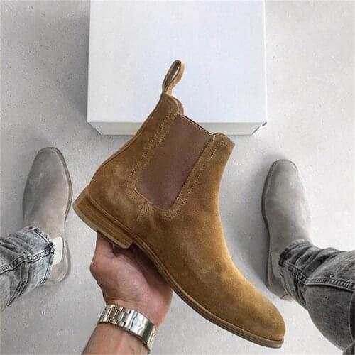Fashion Mens Suede Leather Shoes High Quality Retro Solid Color Slip-on Mens Boots Casual Fashion
