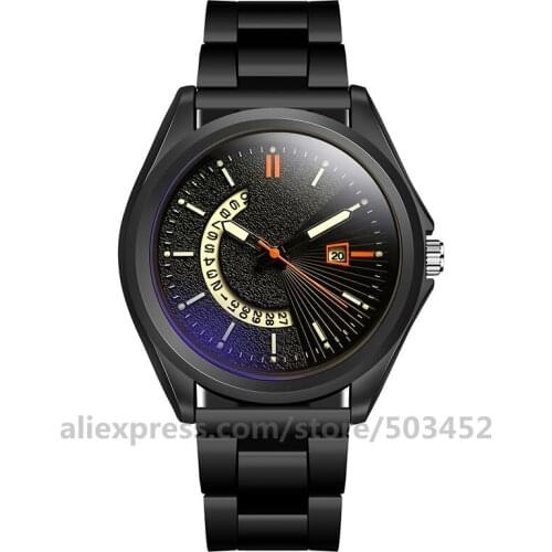 100pcs/Lot Reloj Hombre No Logo Blue Ray Glass Men Watch Casual Hollow Out Calendar Watches Steel Belt Wristwatch Clock