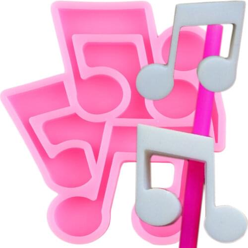 Music Note Straw Topper Silicone Molds Craft Pendant Keychain Epoxy Resin Mould Candy Chocolate Fondant Cake Decorating Tools