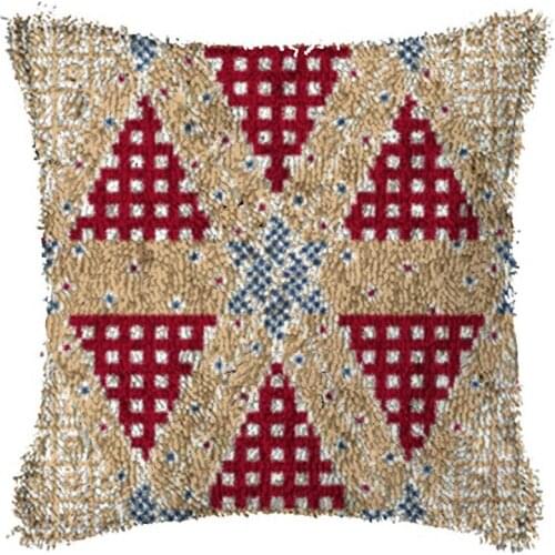 Red lattice DIY Latch Hook Rug Kit 3D Segment Embroidery Pillow Wool Cross Stitch Carpet Set Crafts